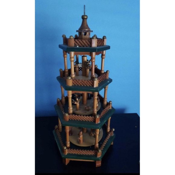 VINTAGE WEIHNACHTS-PYRAMIDE 4 TIER CHRISTMAS PYRAMID 7963  VTG Wood Weihnachts Pyramide 4-Tier Christmas Nativity Pyramid Carousel German